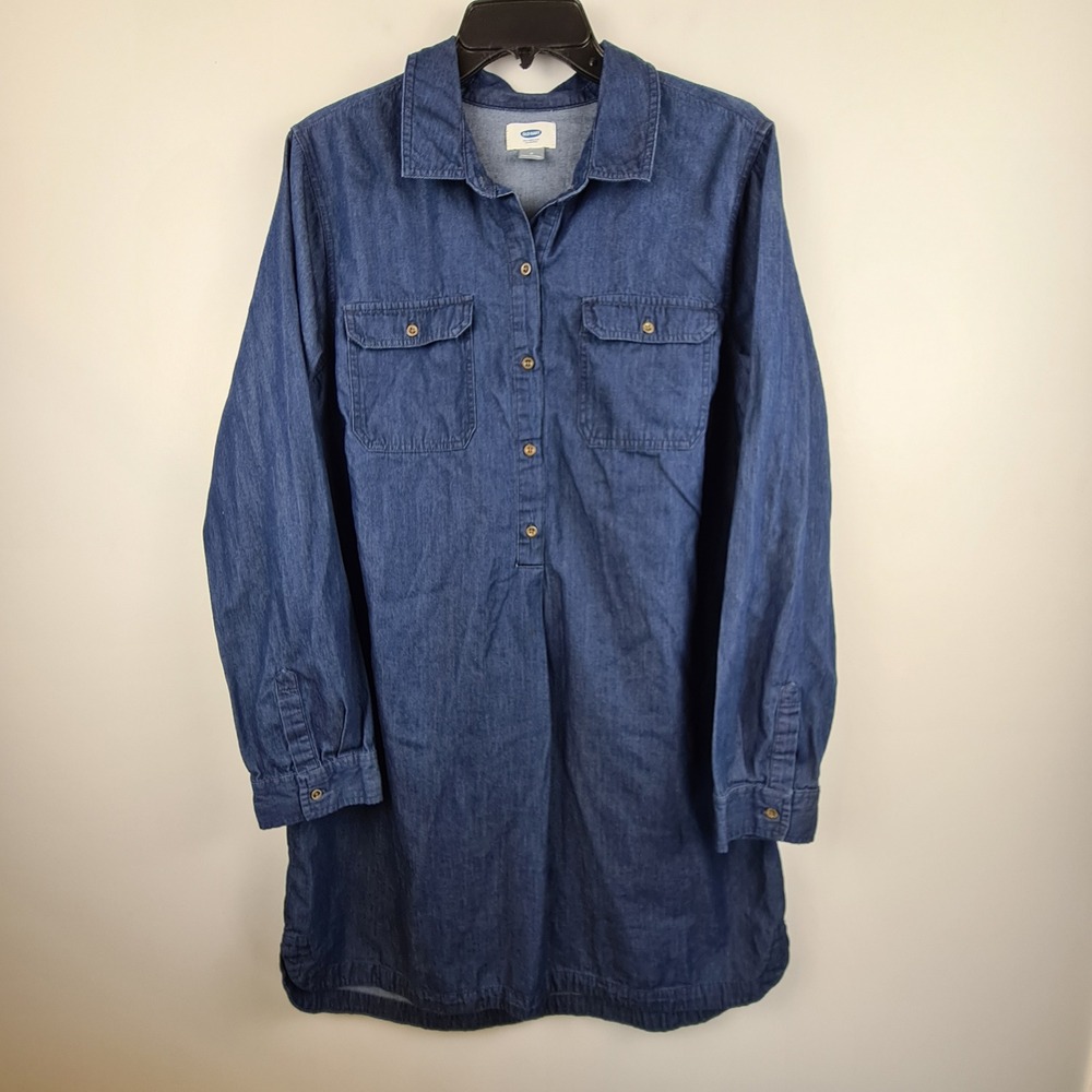 Old Navy Womens Blue Denim Chambray Long Sleeve Shirt Dress Large Casual